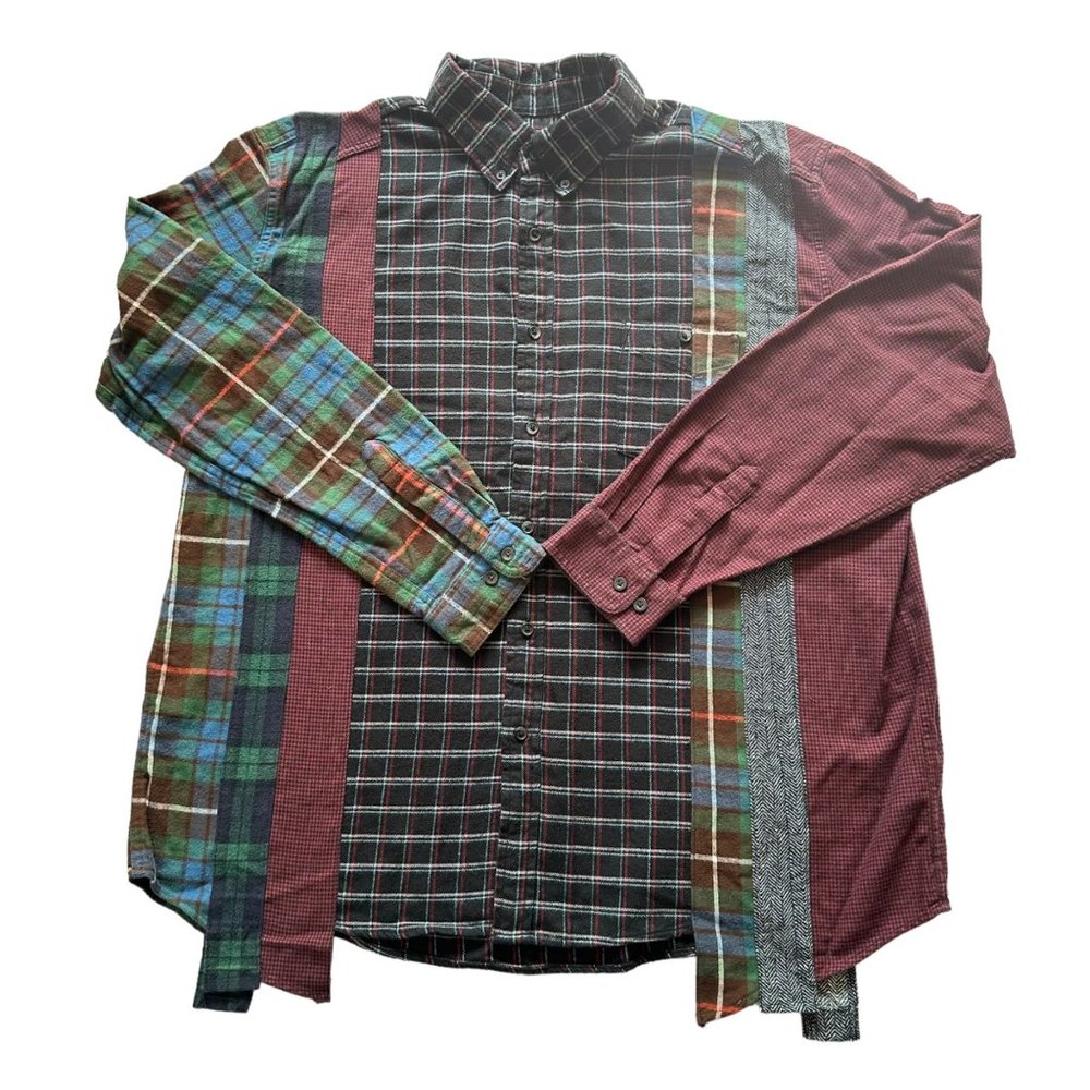 Custom Rebuilt Flannel Shirt OOAK Cotton Plaid One Size Inset Colorblock ROXBURY